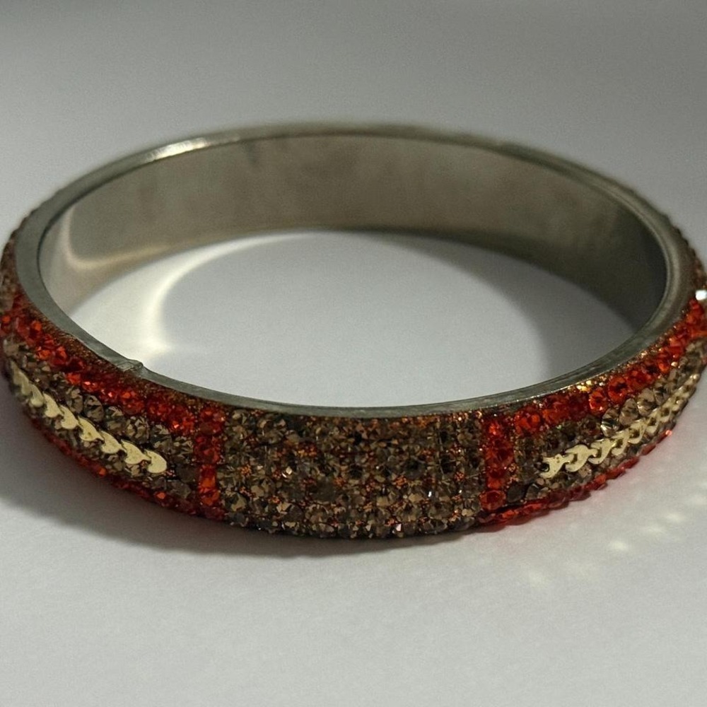 Bangle Bracelet Indian Orange and Gold‎ Tone Sequins Metal Accessory